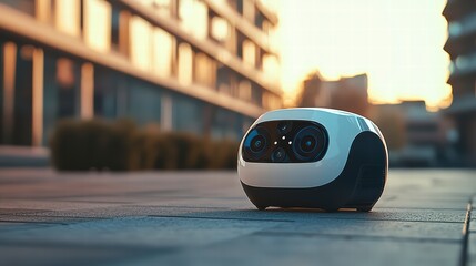 Poster - The Future on Wheels: An autonomous robot navigates a modern urban landscape, seamlessly interacting with the world, signifying technological advancement and innovation.