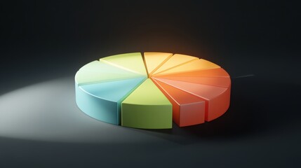 Poster - Colorful 3D pie chart representation showcasing data distribution in a dark setting
