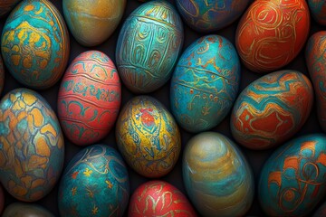 Poster - A vibrant backdrop showcasing a collection of Easter eggs, filled with festive joy