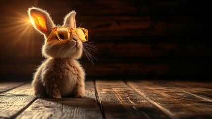 A cute bunny donning sunglasses set against a vibrant background. Stock