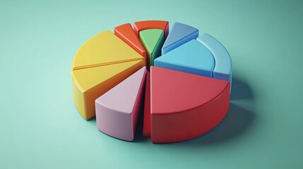 Poster - Colorful geometric pie chart made of plastic pieces on a light blue background, representing data visualization