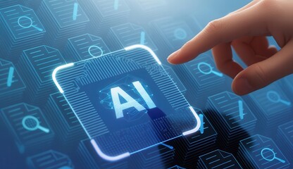 A futuristic digital interface displaying artificial intelligence (AI) technology