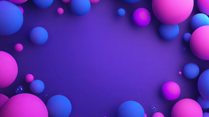 Poster - Abstract Purple Background with Vibrant Pink and Blue Spheres 3D Render Modern Design Geometric Shapes Digital Art Illustration Wallpaper Background  