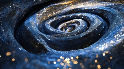 Poster - Abstract Blue Glitter Swirl Background Texture Elegant Design Luxury Sparkle Festive Shimmering Night Dark Deep Blue Golden Lights Glowing Premium    