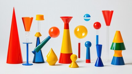 Poster - Colorful geometric shapes arranged artistically on a white background showcasing design elements