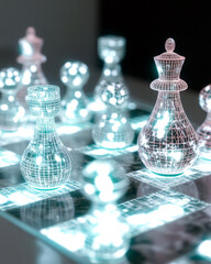 Aufkleber - Chessboard Blending Reality and Holography in a Futuristic Strategic Showdown