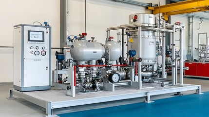 Leinwandbilder - A detailed view of a high pressure hydraulic test bench set up in a laboratory environment