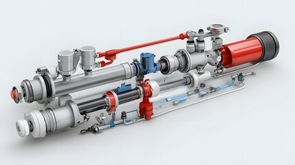 Poster - Cross section View of Hydraulic System in Heavy Machinery Showing Fluid Flow and Pistons in a Engineering Design