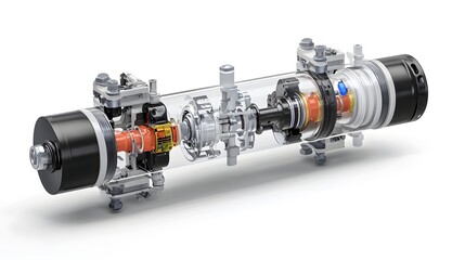 Aufkleber - cutaway view of a hydraulic shock absorber  displaying its intricate internal structure  chambers  and the flow of damping fluid that enables the device s functionality