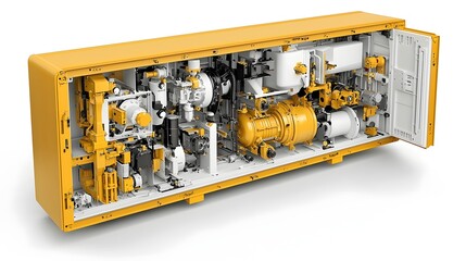 Aufkleber - Detailed cross section view of a complex hydraulic system within heavy industrial machinery highlighting the intricate components such as fluid pipes valves