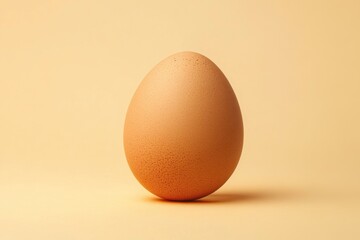 Poster - Single brown egg sits upright against a pale yellow background