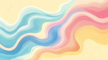 Wall Mural - Abstract waves of pastel colors flowing seamlessly across a soft yellow background