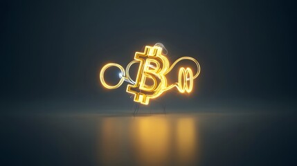 Poster - 3D render of gold and bitcoin symbols merging together to create a glowing futuristic financial concept image  Represents the of traditional and digital currencies blockchain technology