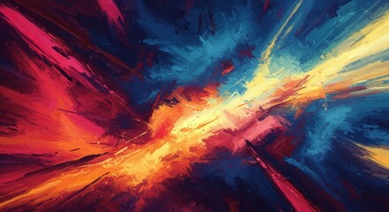 Poster - Explosive Abstract Art: A dynamic, colorful artwork explodes with vibrant energy. It depicts a swirling vortex of abstract shapes and colors. 