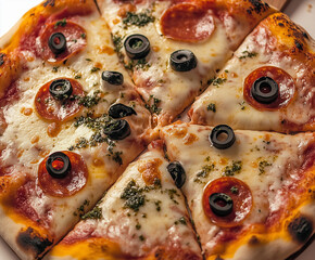 Canvas Print - a whole neapolitarian pizza in top shot pizza close up with cheese, tomato, basil,