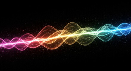 Aufkleber - Chromatic Waveform: An electrifying image showcases a vibrant, undulating waveform, shimmering with a rainbow of colors against a sleek black backdrop.