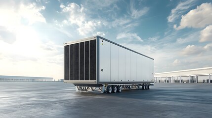 Poster - A large industrial HVAC Heating Ventilation and Air Conditioning unit installed on the rooftop of a commercial or industrial building with a cityscape or urban skyline in the background
