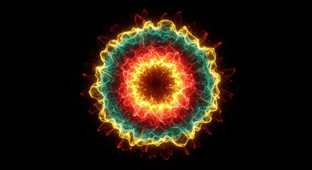 Aufkleber - Cosmic Energy Burst: A vibrant, radiating energy sphere pulsates with dynamic colors and intricate patterns against a dark background, creating a sense of wonder and cosmic power.