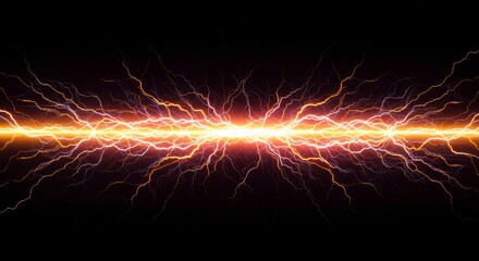 Poster - Electric Energy Burst: Capturing the raw power of an electric energy burst, the image features a dynamic display of electrical discharges emanating from a central point, set against a dark background.