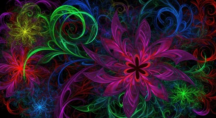 Poster - Vibrant Floral Fantasy: A mesmerizing kaleidoscope of abstract floral patterns, bursting with vivid colors and intricate details, creating a visually stunning and surreal design.