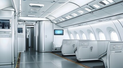 Aufkleber - A photo showcasing the interior of an advanced airplane cabin with a state of the art climate control system spacious seating arrangements and futuristic LED lighting