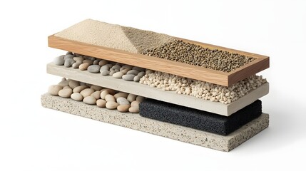 Aufkleber - A photographic depiction of a natural water concept showcasing the layered arrangement of sand gravel and charcoal as a sustainable and eco friendly solution for water purification