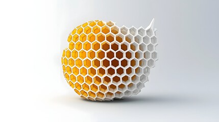 Poster - A photographic rendering of a honeycomb structure seamlessly transforming and morphing into a sleek minimalist and futuristic brand logo design