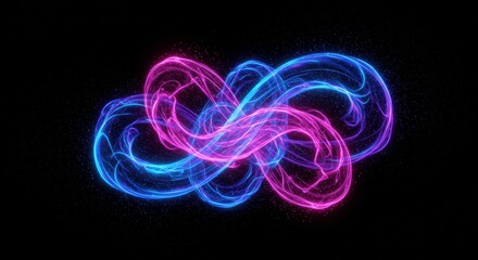Aufkleber - Infinite energy: A dynamic visualization of intertwined flowing energy, rendered in vibrant shades of blue and pink against a dark backdrop. This abstract piece conveys a sense of interconnectedness.