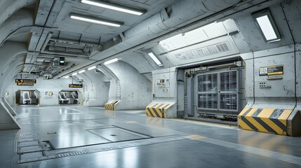 Fototapete - An underground subway station with a technologically advanced high efficiency air conditioning system featuring a sleek minimalist and futuristic interior design characterized by clean lines
