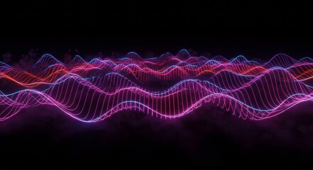 Aufkleber - Digital Waveform Abstract:  A mesmerizing digital waveform pulses with vibrant neon hues against a dark background, creating a sense of movement and futuristic energy.