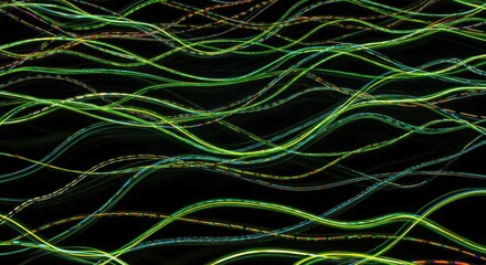 Aufkleber - Abstract Waves of Light: A mesmerizing display of luminous lines and curves, weaving across a dark backdrop, evoke a sense of movement, energy, and digital artistry.