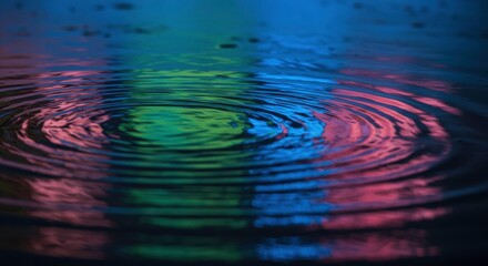 Poster - Colorful ripples on Water: Abstract composition captures the mesmerizing beauty of water ripples, reflecting vibrant hues of blue, green, and pink. creating a sense of fluidity.