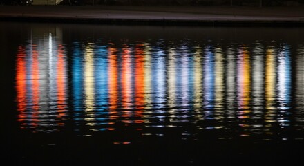 Aufkleber - Abstract Reflections: A mesmerizing display of colorful reflections shimmering on the dark water's surface, creating a captivating play of light and pattern.