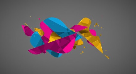 Poster - Abstract Geometric Design: A dynamic composition of colorful geometric shapes floating, set against a neutral backdrop, showcasing vibrant colors, and creative forms.