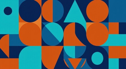 Poster - Geometric Harmony: A captivating array of colorful geometric shapes intertwines to create a mesmerizing modern design. This eye-catching composition invites exploration and captivates the imagination.