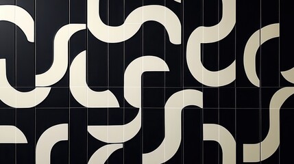 Poster - Intricate off white s shapes flow across dark tiles, creating a mesmerizing and modern abstract design suitable for various backgrounds and design projects