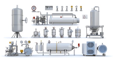 Poster - Detailed schematic diagram showcasing the different stages and equipment involved in the wastewater treatment and purification process at an industrial facility