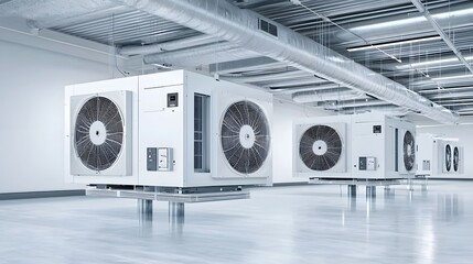 Poster - Detailed view of the intricate HVAC system responsible for maintaining a comfortable and efficient climate within a large modern shopping mall complex