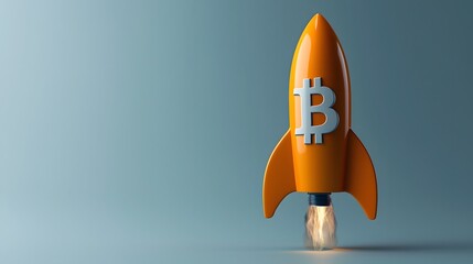 Aufkleber - digital rendering of the Bitcoin cryptocurrency symbol with a powerful rocket launch effect symbolizing the potential for dramatic price increases growth