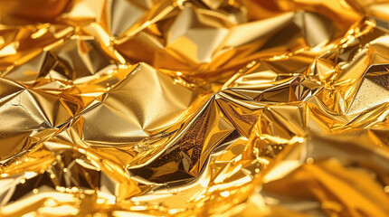 Poster - A close up shot of a golden crumpled paper, giving it a shiny and reflective quality.