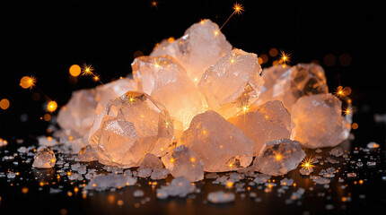 Aufkleber - A close up of a pile of white salt crystals illuminated by a light source, set against a dark background.