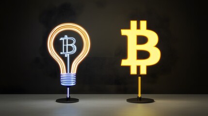 Aufkleber - Glowing Bitcoin and Financial Symbol Concept for Cryptocurrency and Digital Investments  Merging of Bitcoin crypto currency and traditional financial icons representing the future of decentralized