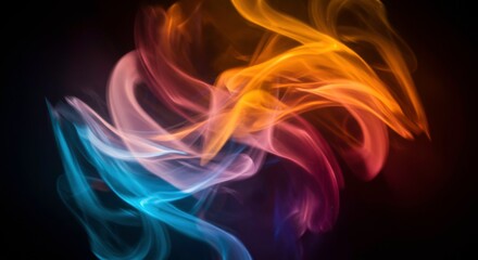 Poster - Colorful Smoke Swirls: A mesmerizing display of vibrant, swirling smoke plumes in an array of eye-catching colors dances against the darkness, creating a captivating abstract composition.