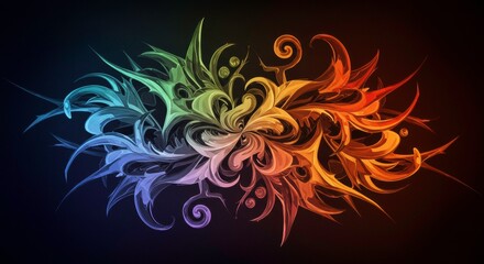 Poster - Colorful Floral Design: An artistic, vibrant floral design, bursting with a spectrum of colors against a dark background. Capturing the essence of creativity, imagination, and aesthetic appeal. 
