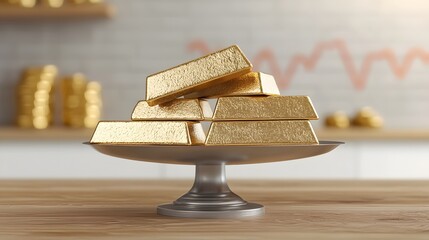 Poster - photo of golden bullion bars balanced on a scale tipping upwards as a rising price chart is displayed in the background symbolizing the increasing value and growth of precious metal investments