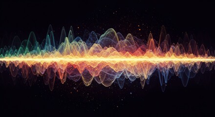 Aufkleber - Sound Wave Spectrum: A vibrant, multi-colored sound wave pulses across a dark background, visualizing the energy and frequency of sound.