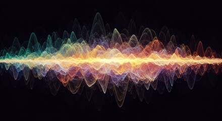 Aufkleber - Abstract Sound Waves: A vibrant depiction of sound waves pulsating with energy, rendered in a captivating display of multicolored light and form, evoking the essence of music and digital audio