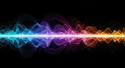 Aufkleber - Dynamic Waves of Color: Abstract digital artwork capturing the essence of sound, energy, and data flow, illustrated through a vibrant spectrum of colorful, undulating waves against a dark backdrop.