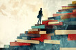 © AI_images - A thoughtful illustration of a person walking up an abstract staircase made of books, each step symbolizing progress, learning, and overcoming challenges in life.