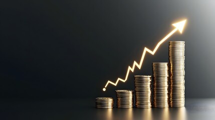 Aufkleber - Upward Trending Wealth and Prosperity Depicted in Golden Coins and Bullion with a Glowing Arrow Pointing Upward Symbolizing Financial Growth Investment and Economic Success